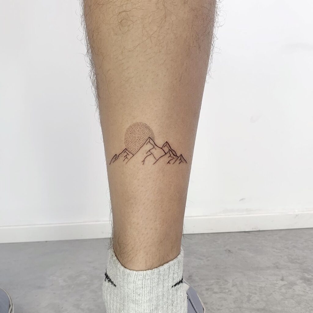 Mountain and Dotted Sun Tattoo Tattoo Design
