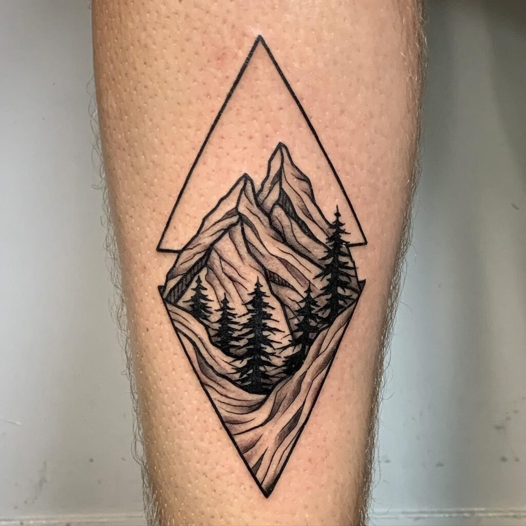 Mountain and Forest Diamond Tattoo Tattoo Design