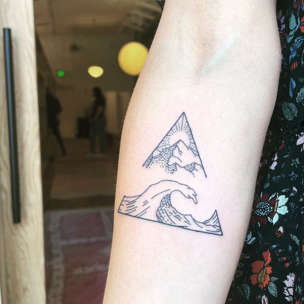 Mountain and Wave Triangle Tattoo Tattoo Design