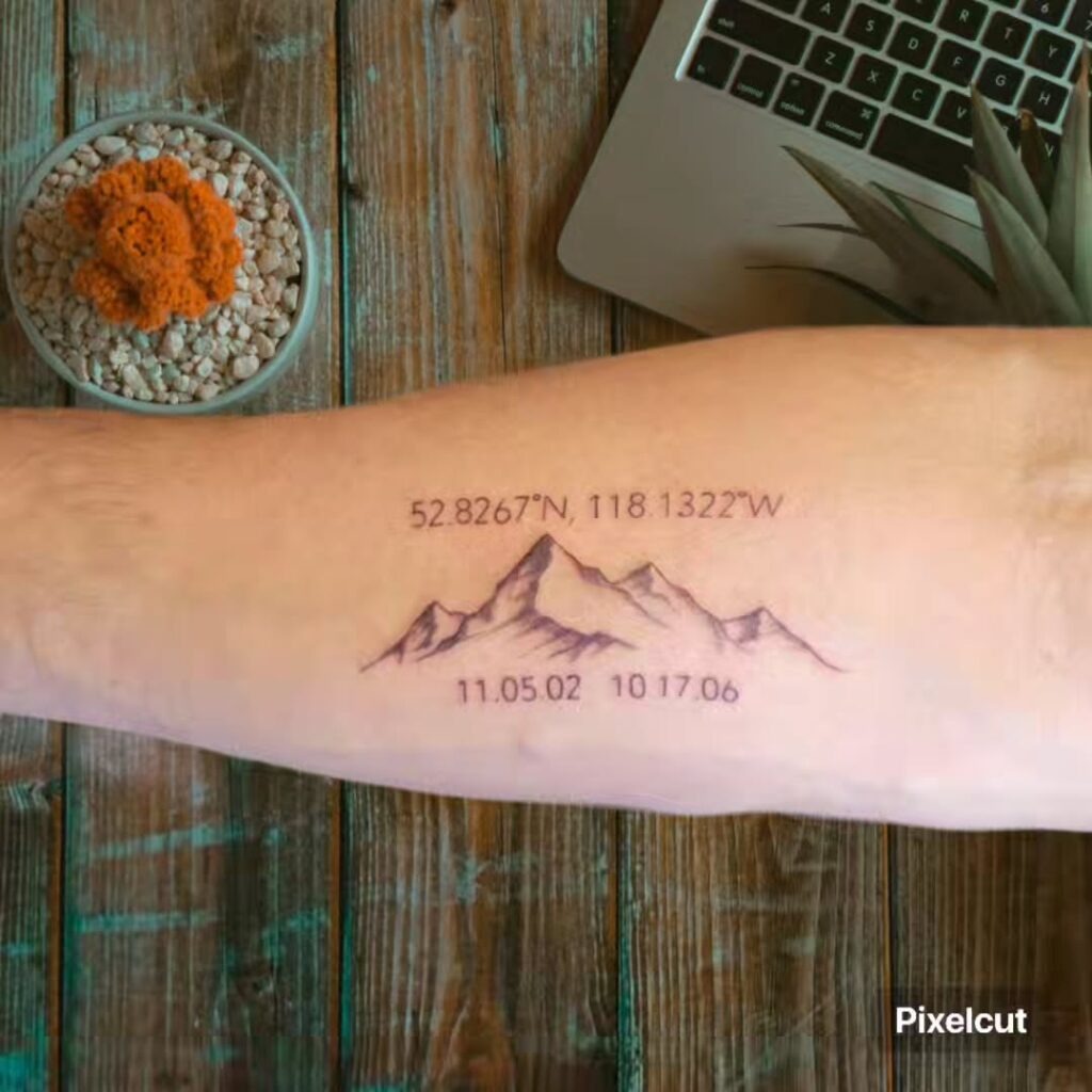 Mountain Coordinates and Dates Tattoo Tattoo Design