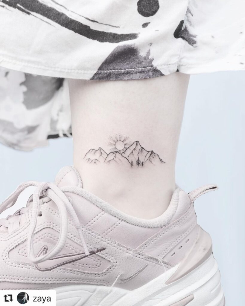 Mountain Landscape Ankle Tattoo Tattoo Design