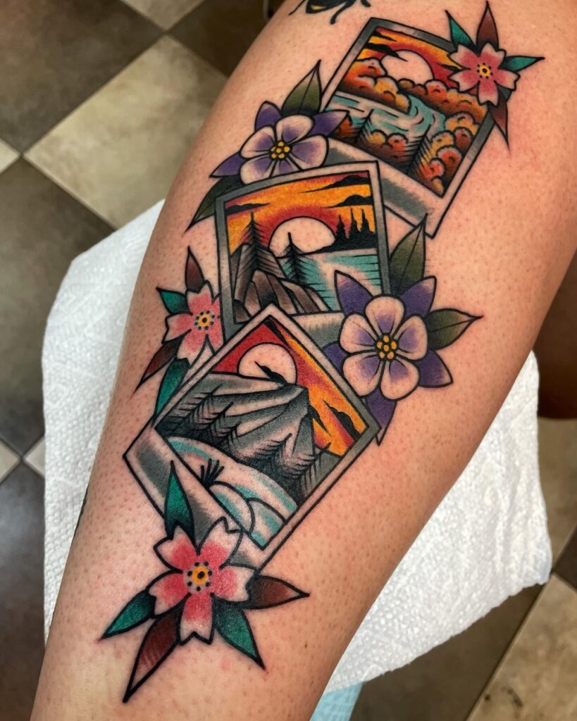 Polaroid Mountain Scene Tattoo Tattoo Design