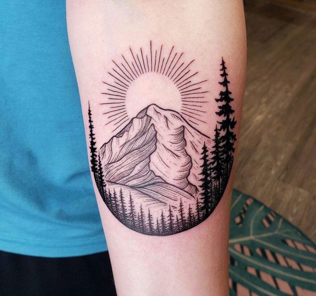 Radiant Mountain and Forest Tattoo Tattoo Design