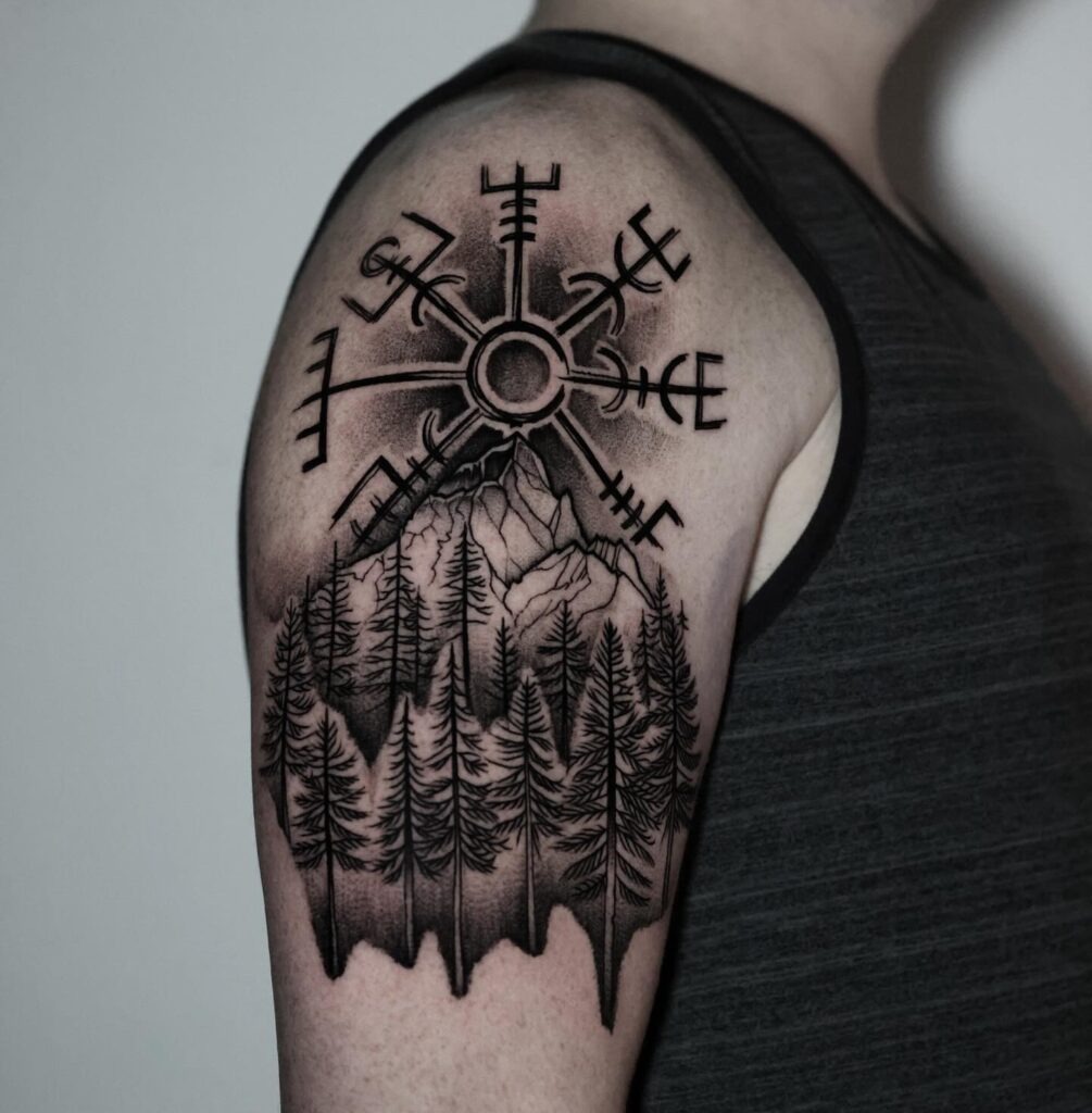 Volcano and Viking Vegvisir Tattoo Tattoo Design