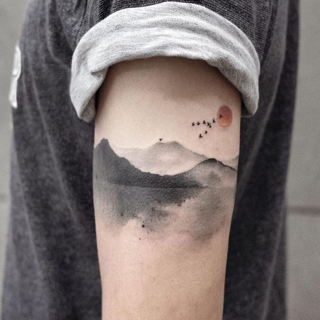 Watercolor Mountain Landscape Tattoo Tattoo Design