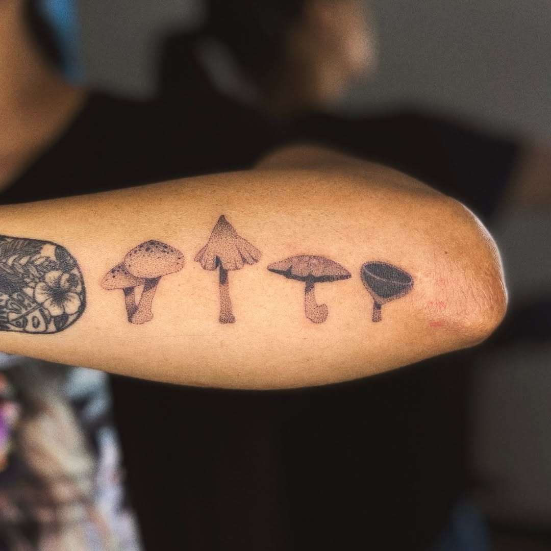 Charming Mushroom Tattoos on the Forearm Tattoo Design