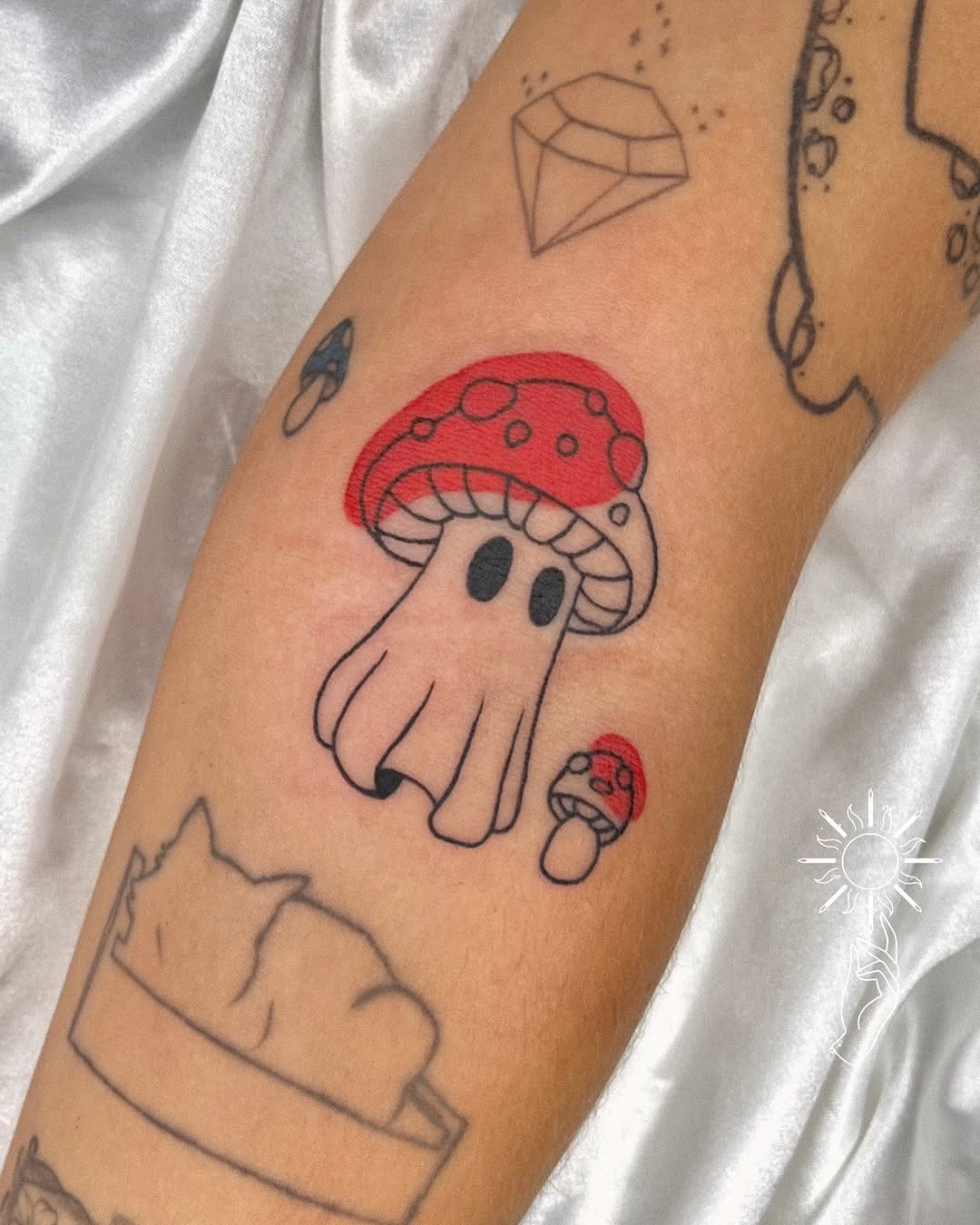 Colorful mushroom tattoos with playful designs Tattoo Design
