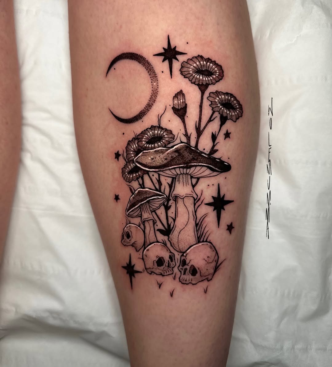 Mystical mushroom and skull tattoo artistry Tattoo Design