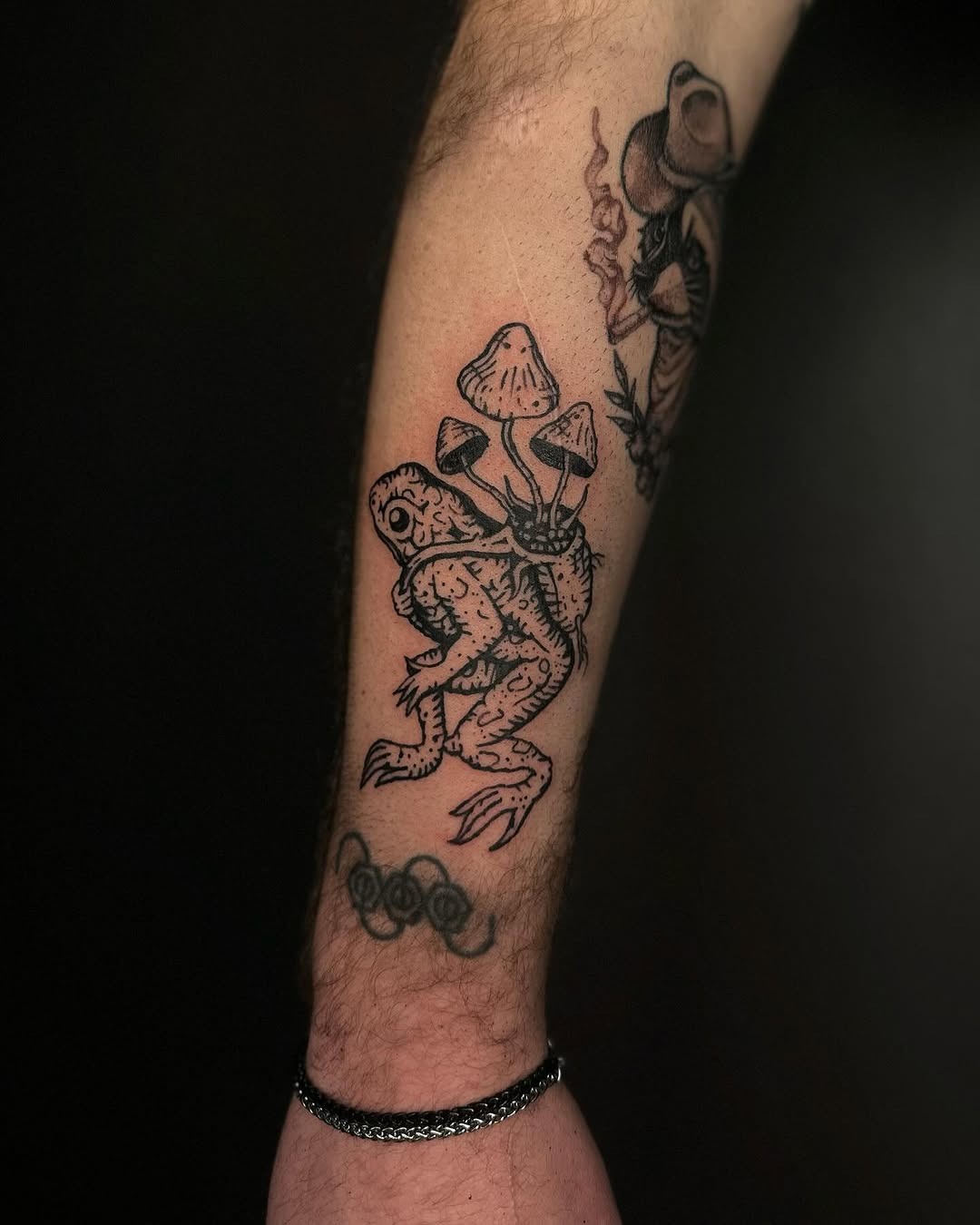 Quirky tattoo blending nature and amphibians Tattoo Design