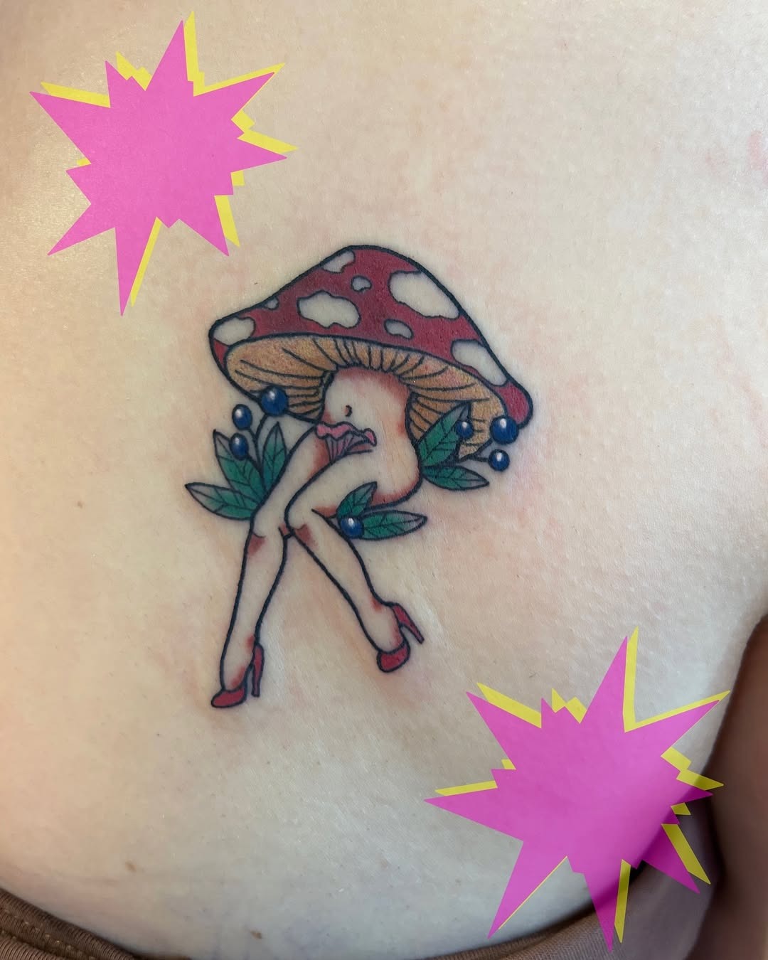 Stylish mushroom tattoo with playful flair Tattoo Design