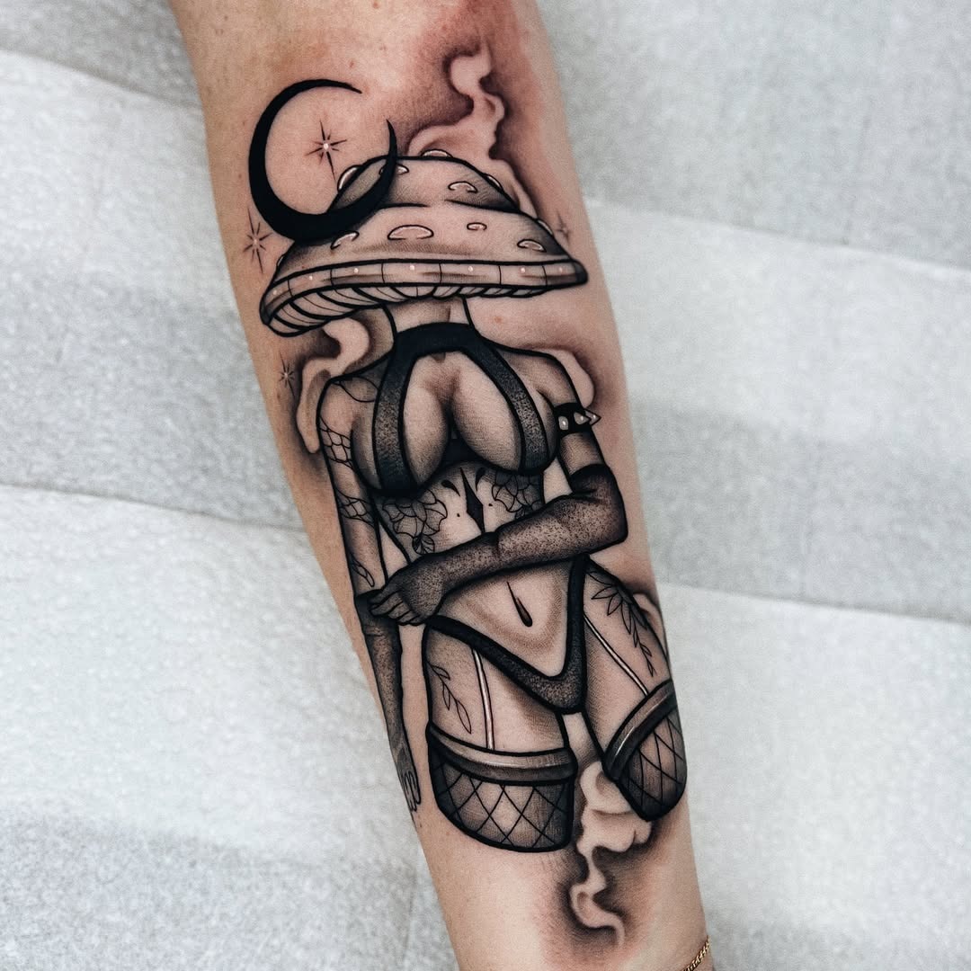 Unique mushroom tattoo with a mystical vibe Tattoo Design