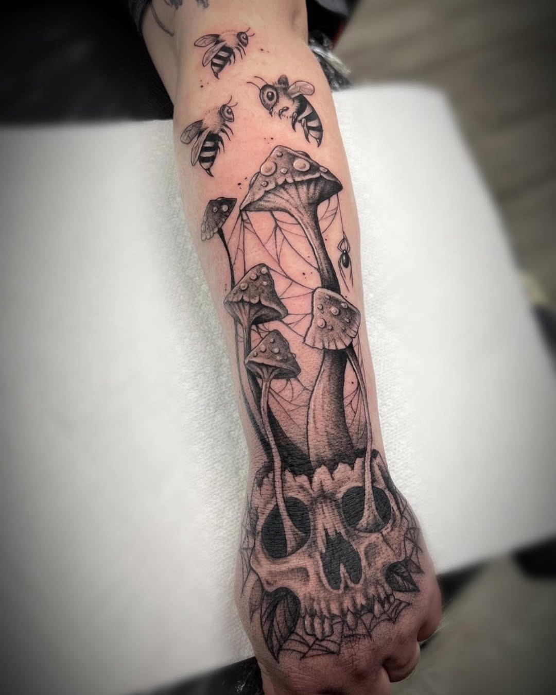 Unique skull and mushroom tattoo design Tattoo Design