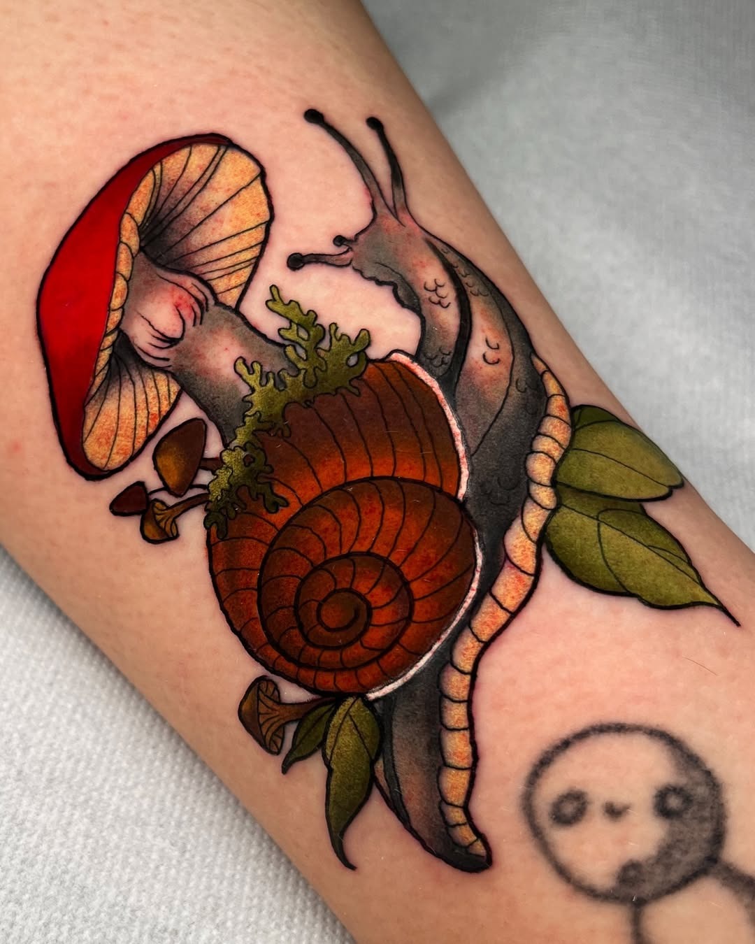 Whimsical mushroom and snail tattoo design Tattoo Design