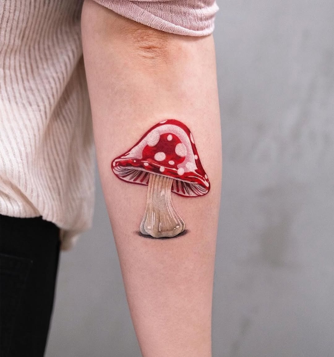 Whimsical Red and White Mushroom Tattoo Design Tattoo Design