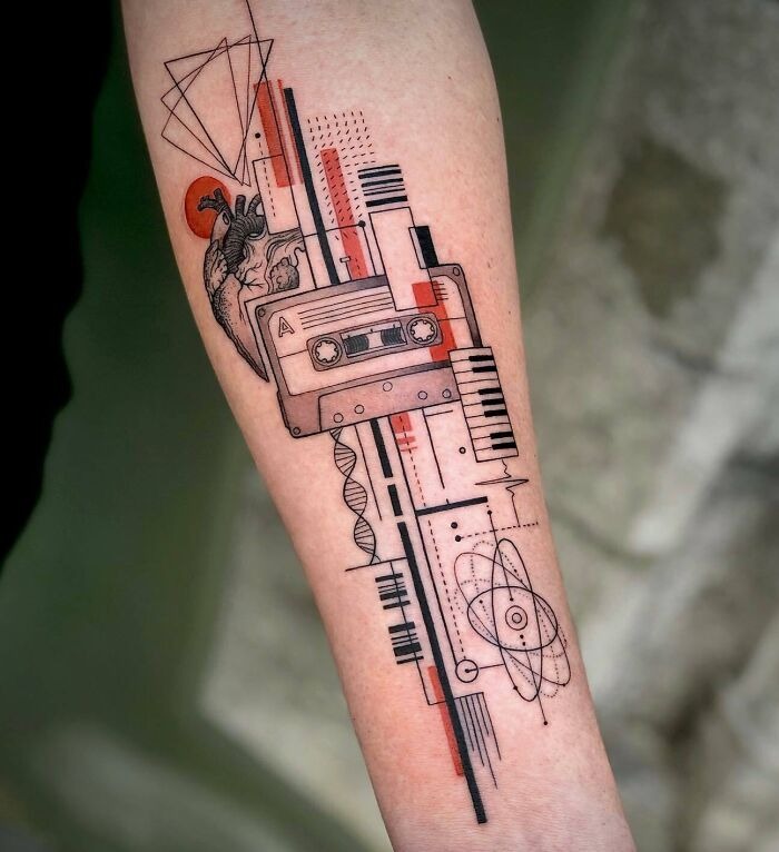 Abstract Face and Musical Strings Tattoo Tattoo Design