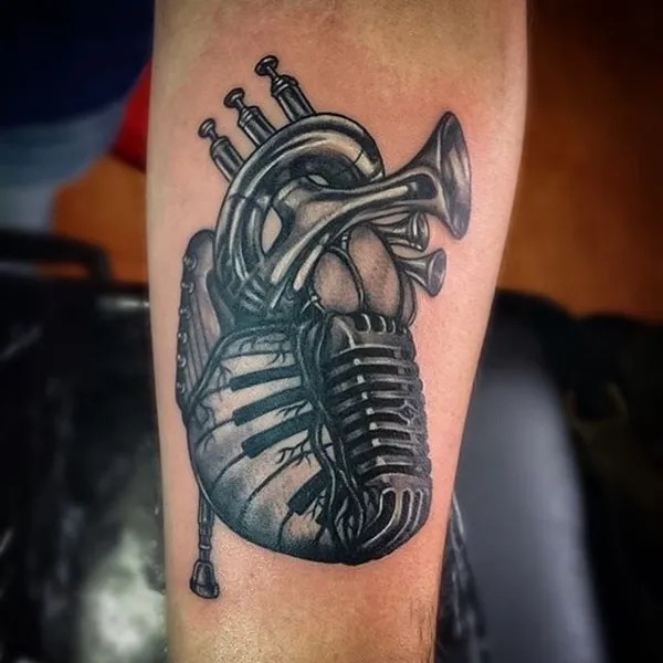 Anatomical Heart with Musical Instruments Tattoo Design