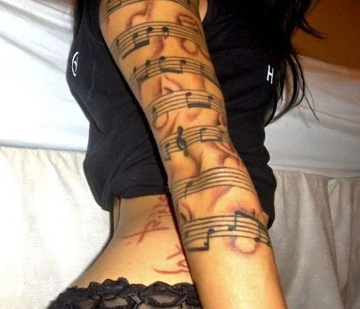Full Arm Musical Staff Tattoo Tattoo Design