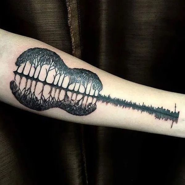 Guitar and Nature Reflection Tattoo Tattoo Design