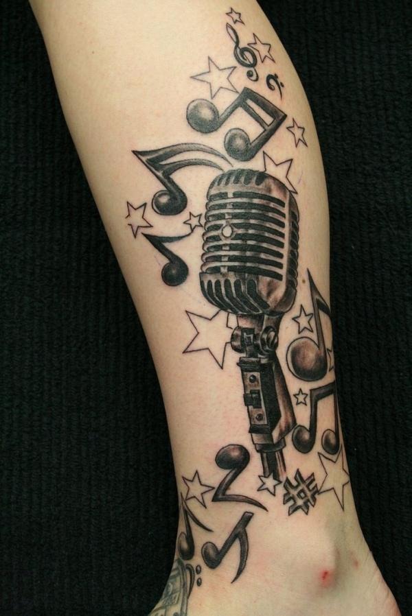 Vintage Microphone and Musical Notes Tattoo Tattoo Design