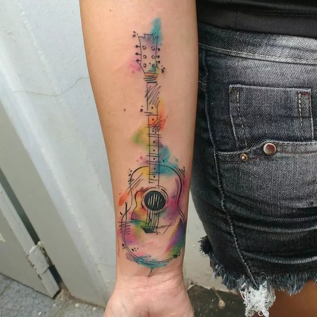 Watercolor Acoustic Guitar Tattoo Design