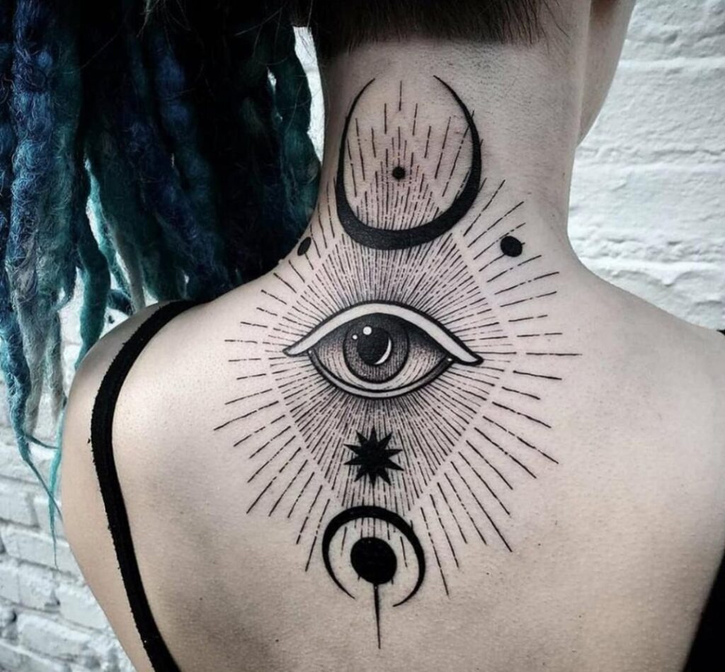 All-Seeing Eye with Celestial Symbols Tattoo Tattoo Design