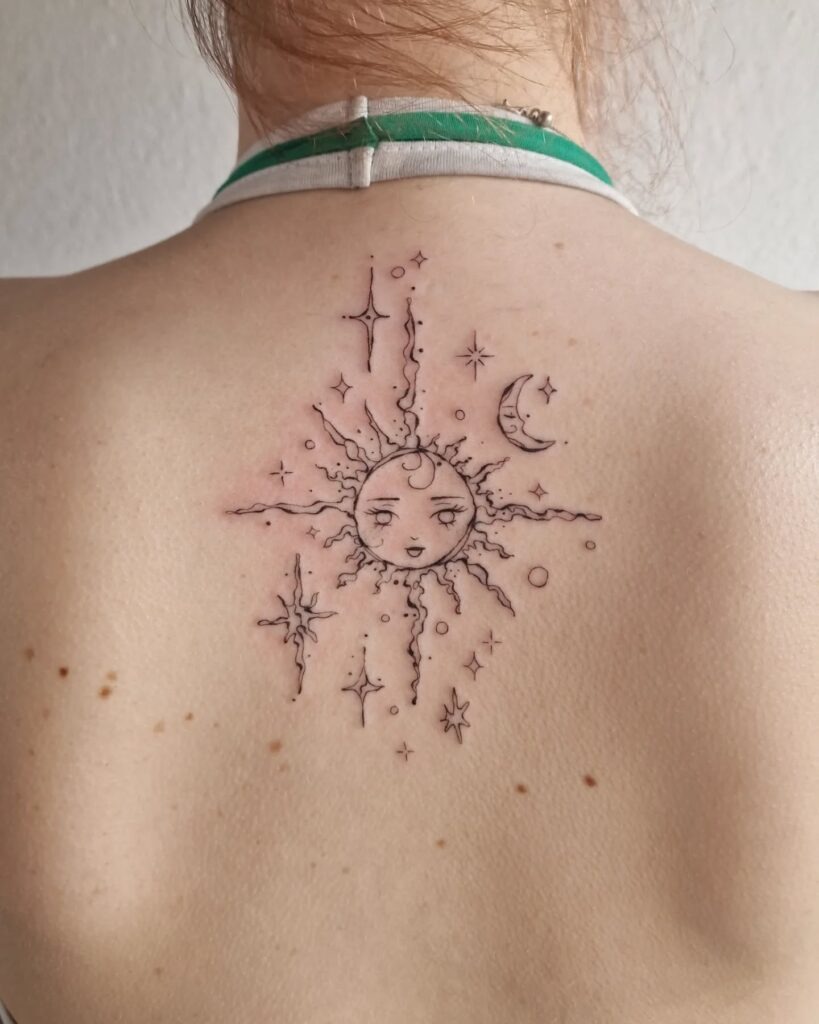 Celestial Sun and Moon Back Tattoo Tattoo Design