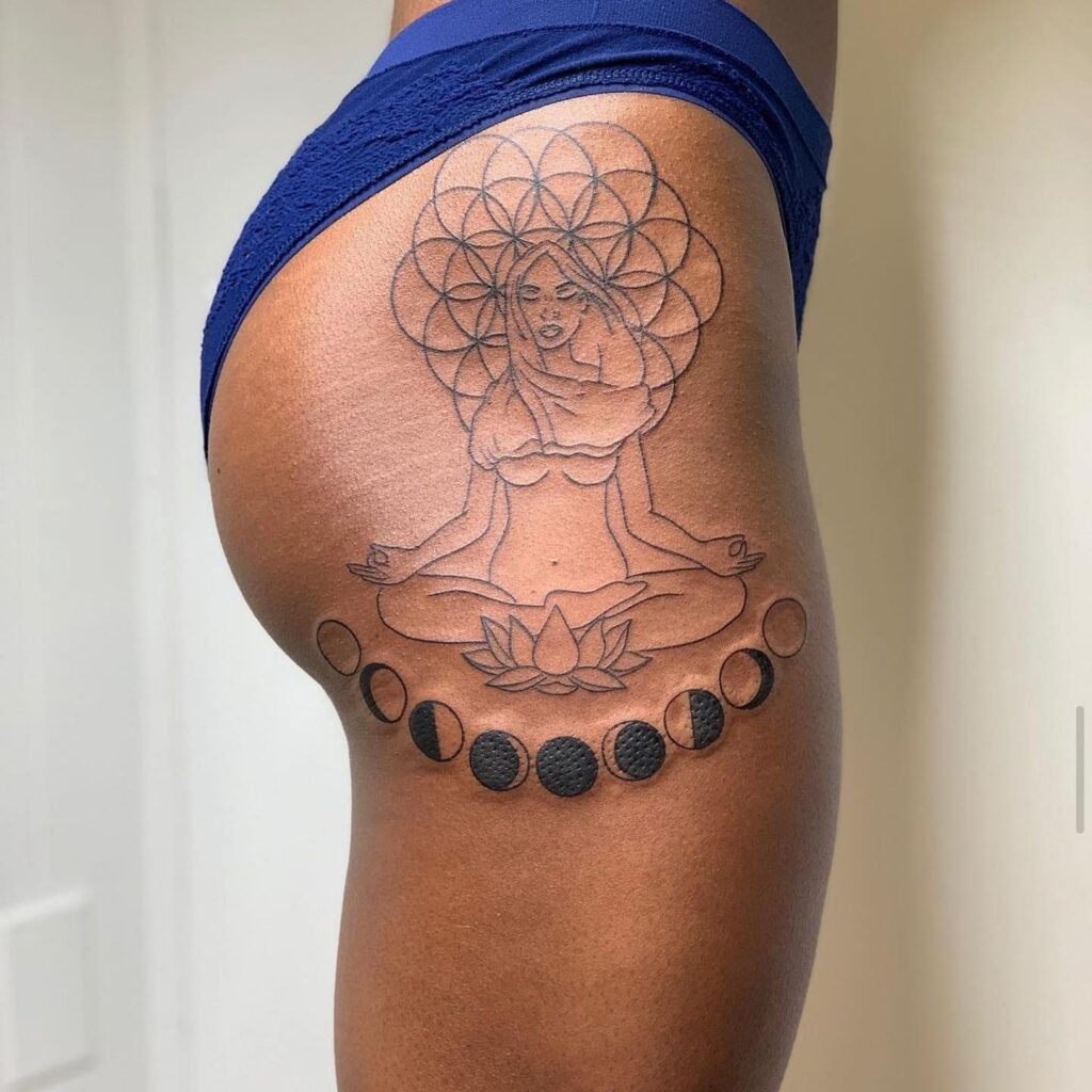 Meditative Goddess with Moon Phases Tattoo Tattoo Design