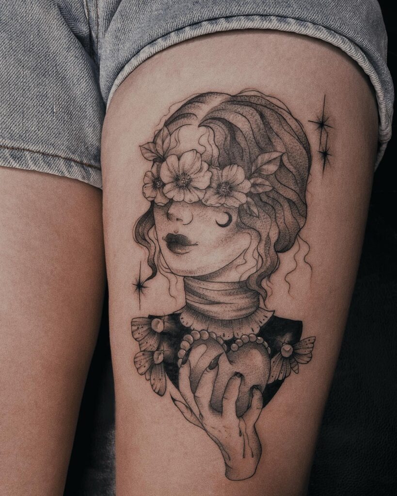 Mystical Maiden with Heart Tattoo Tattoo Design