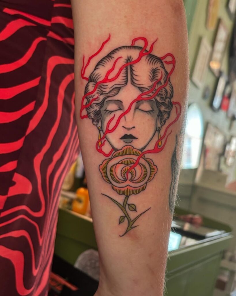Mystical Woman and Enchanted Rose Tattoo Tattoo Design