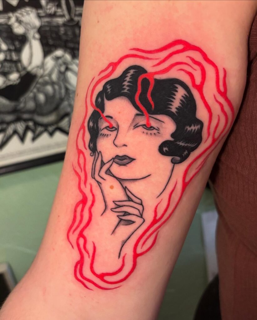 Mystical Woman with Fiery Eyes Tattoo Tattoo Design
