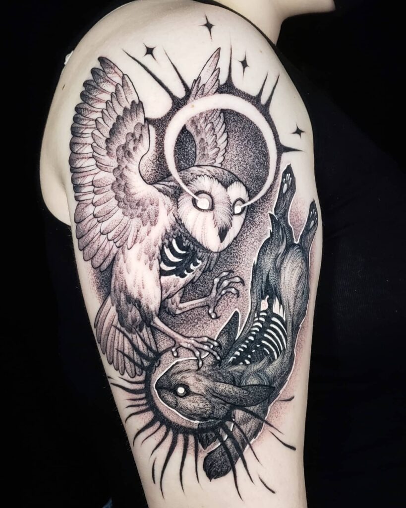 Owl and Hare Duel Tattoo Tattoo Design
