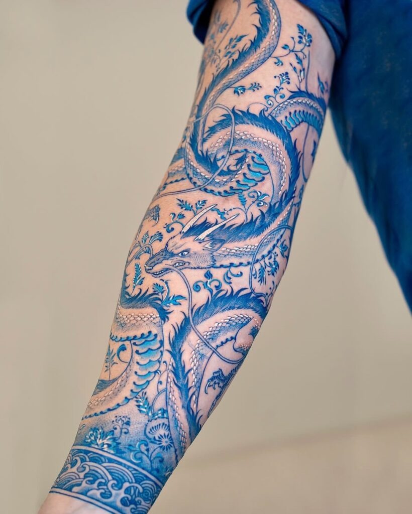 Porcelain Blue Dragon Sleeve Tattoo Tattoo Design