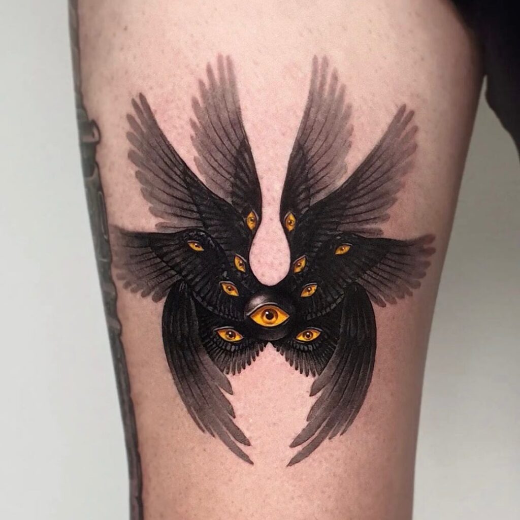 Seraphim-Inspired Tattoo with All-Seeing Eyes Tattoo Design