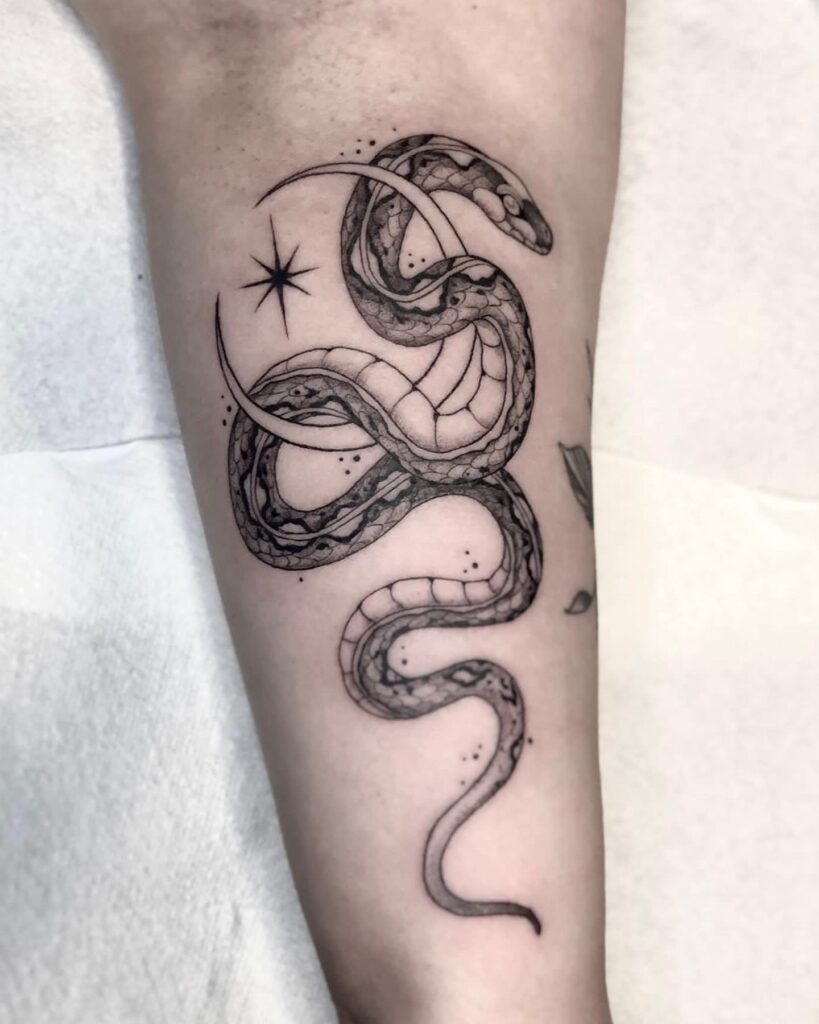 Serpent and Crescent Moon Tattoo Tattoo Design