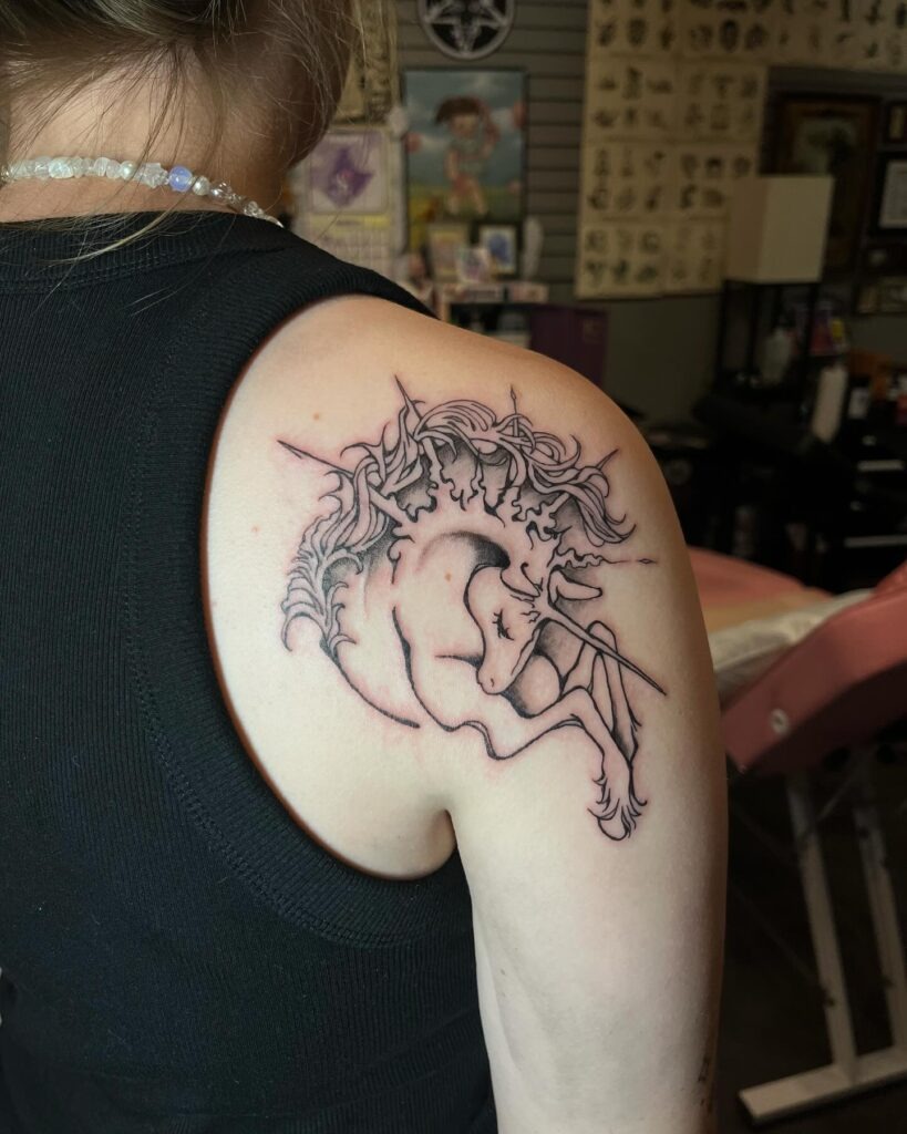 Sleeping Unicorn Shoulder Tattoo Tattoo Design