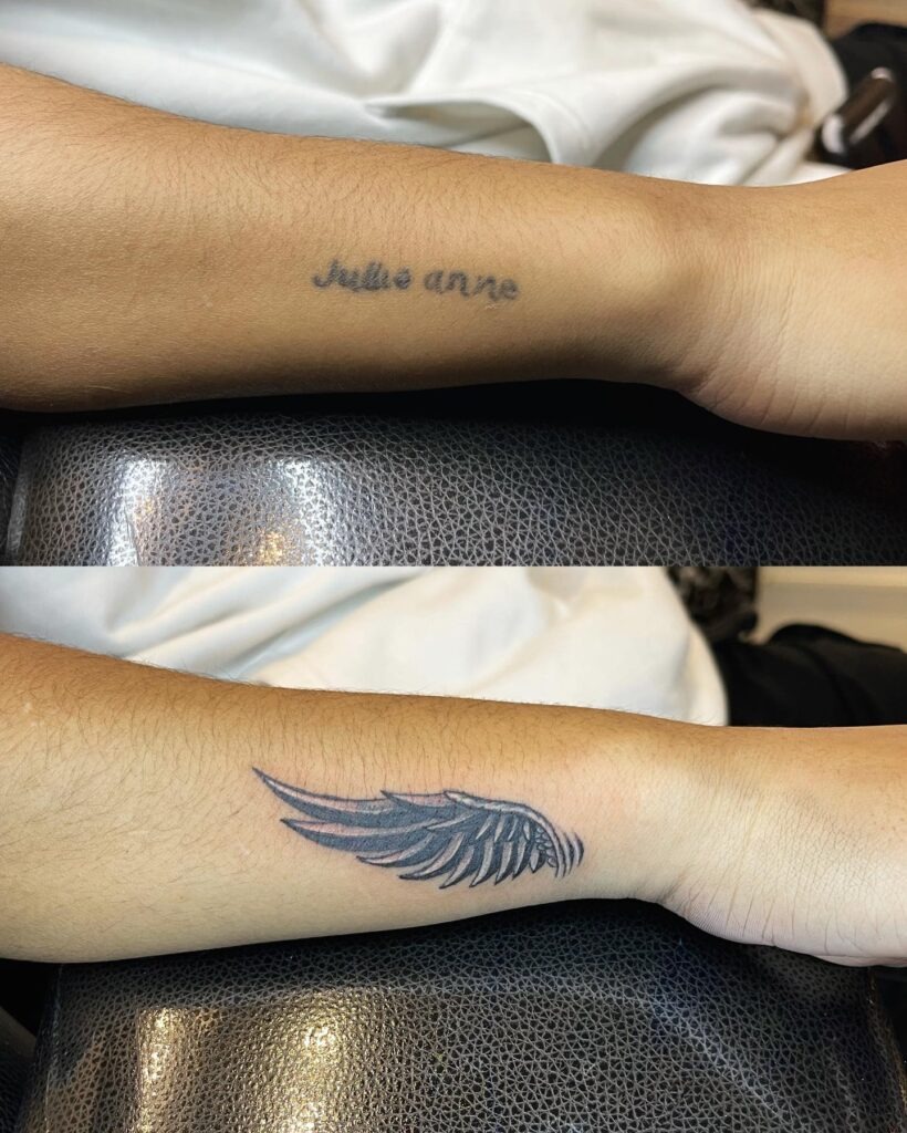 Angel Wing Name Cover-Up Tattoo Tattoo Design