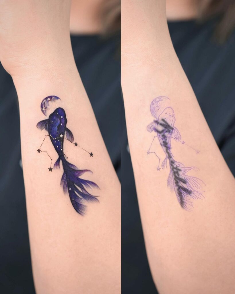 Cosmic Fish Name Cover-Up Tattoo Tattoo Design