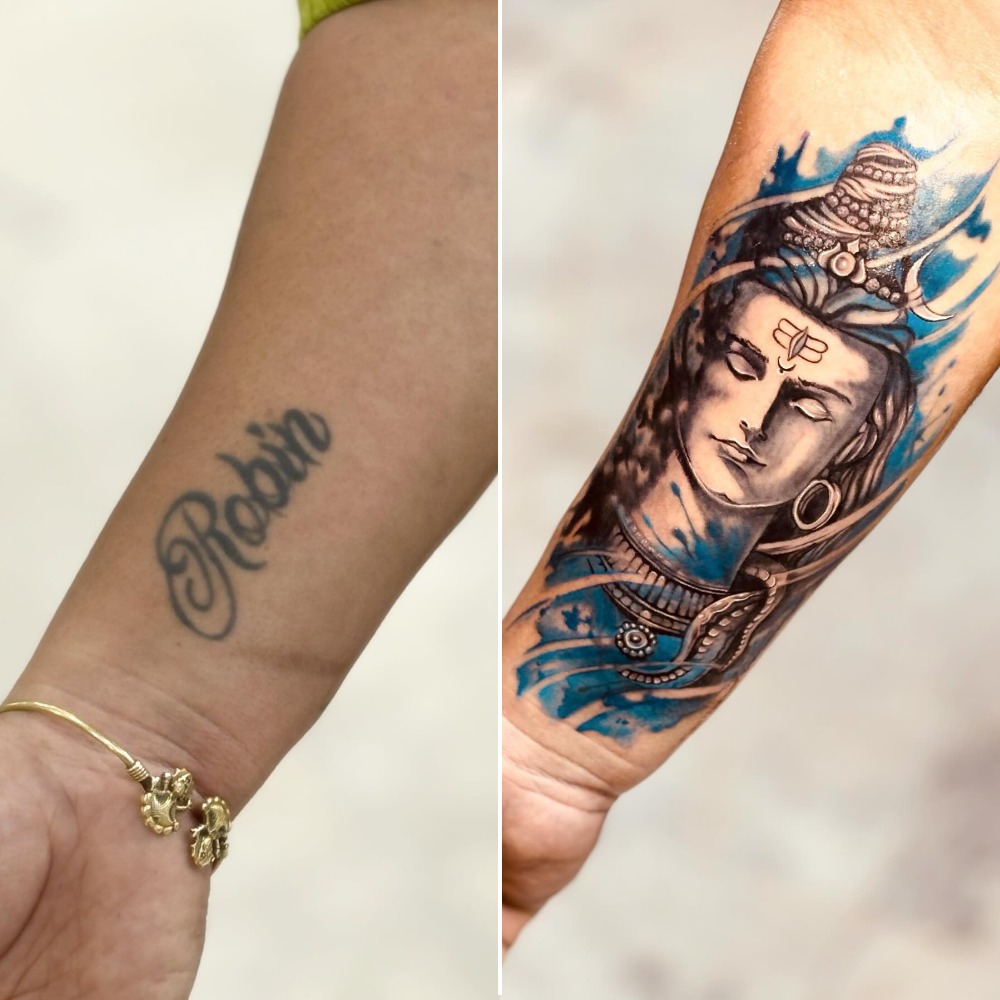Lord Shiva Forearm Tattoo Covering Name Tattoo Design