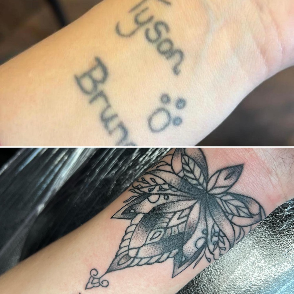 Ornamental Lotus Name Cover-Up Tattoo Tattoo Design