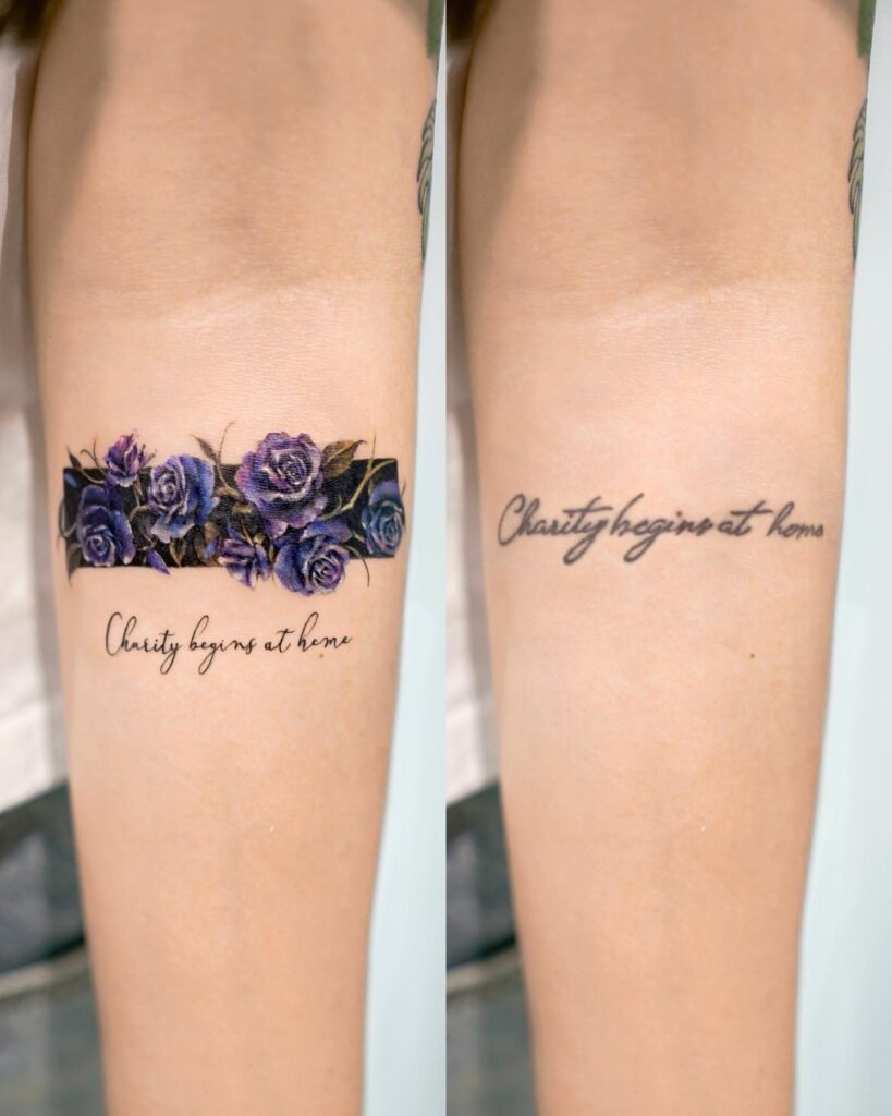 Purple Rose Band Script Cover-Up Tattoo Tattoo Design