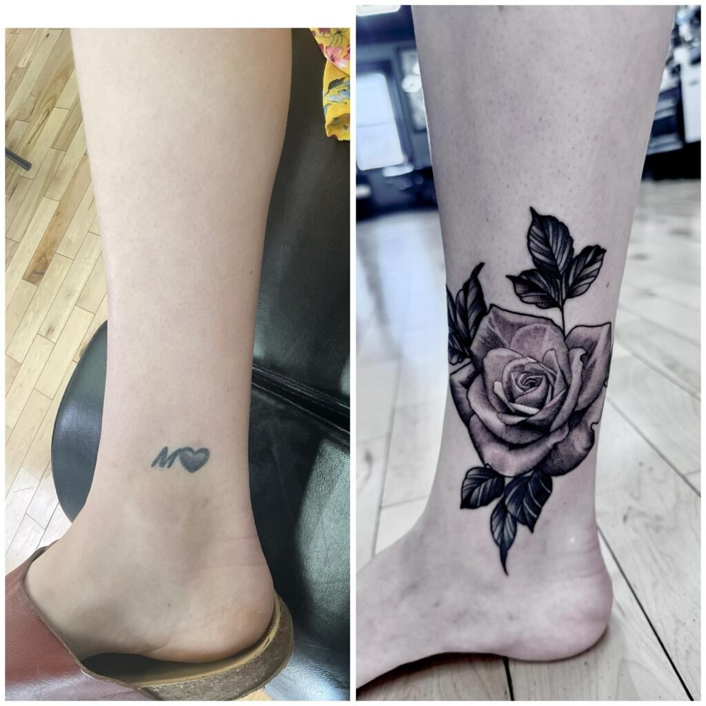 Realistic Rose Ankle Cover-Up Tattoo Tattoo Design
