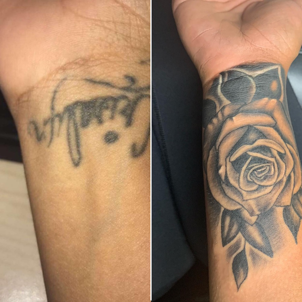 Realistic Rose Wrist Name Cover-Up Tattoo Tattoo Design