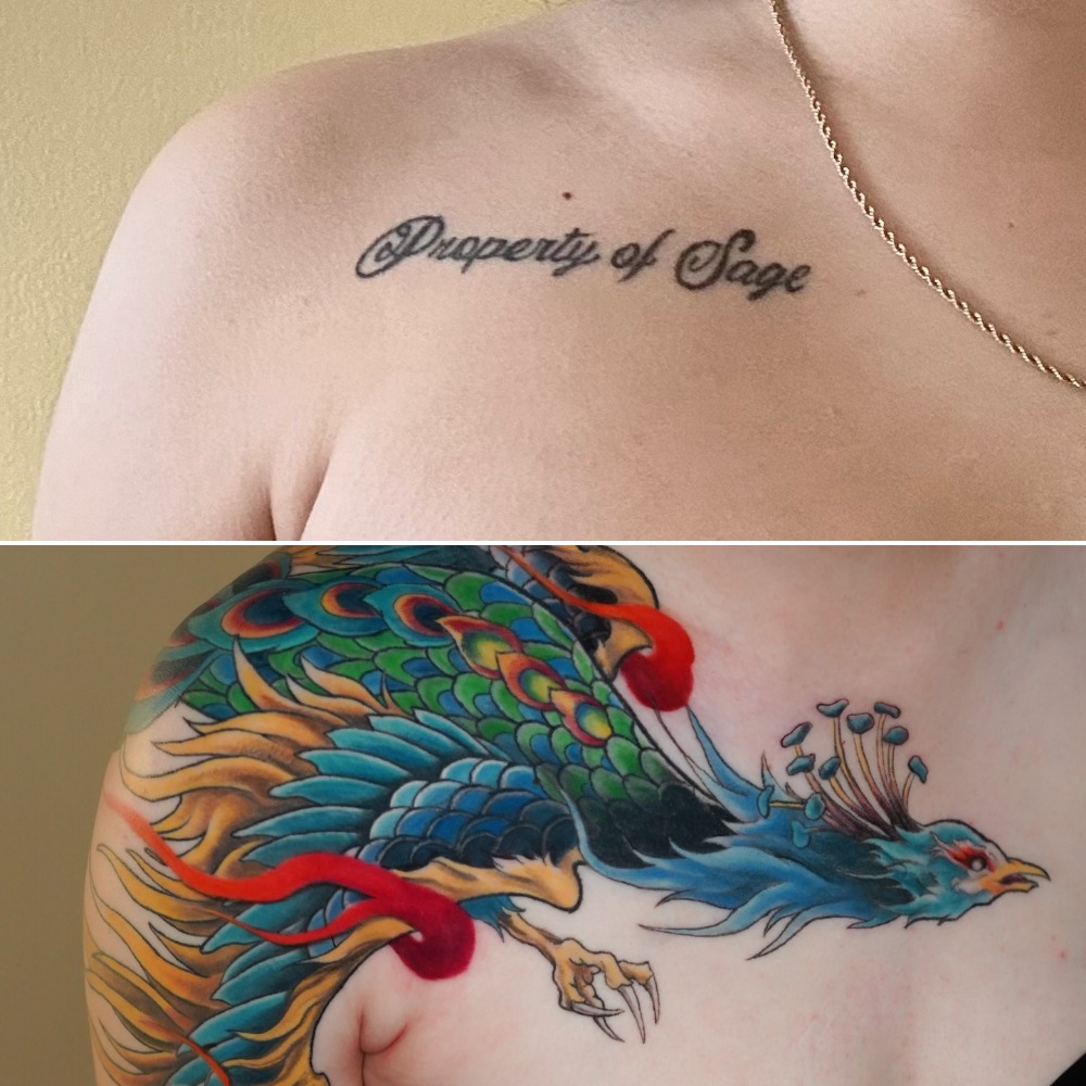 Vibrant Phoenix Shoulder and Chest Cover-Up Tattoo Tattoo Design