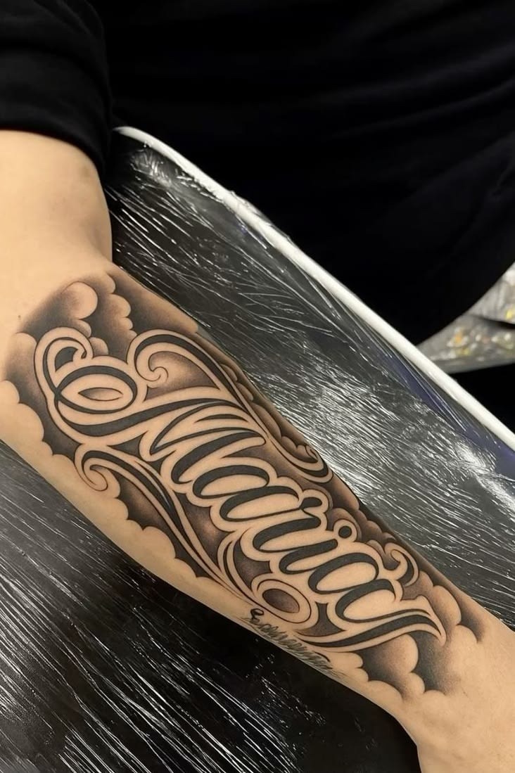 Bold Mariana Tattoo With Chicano-Inspired Lettering Tattoo Design