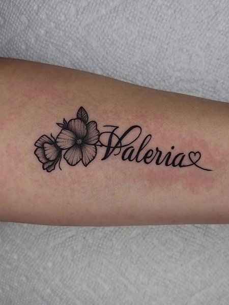 Floral Name Tattoo With Romantic Script Tattoo Design