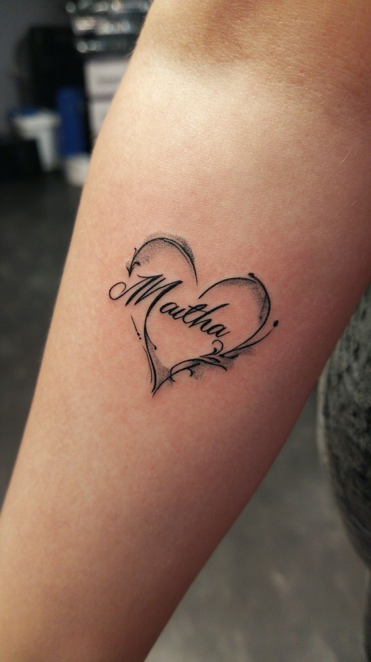 Name Inside a Soft Heart Outline Tattoo Design