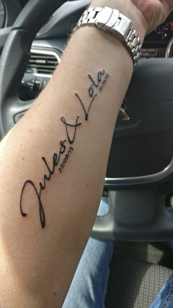 Two-Name Memorial Tattoo With Dates Tattoo Design