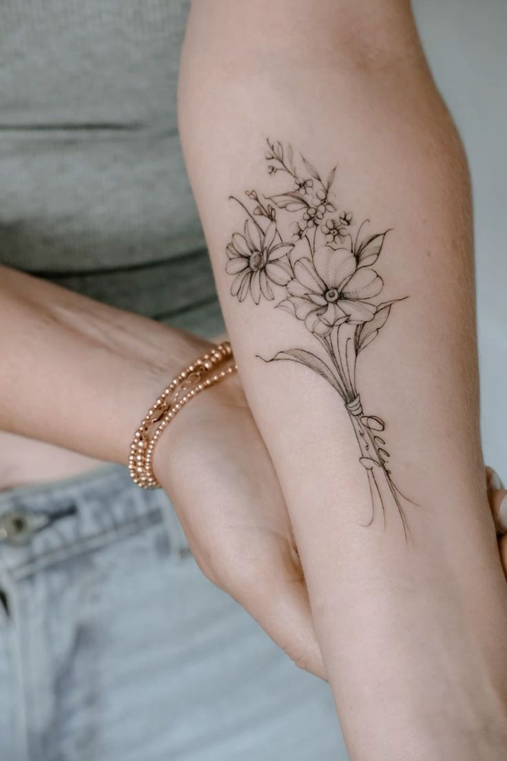 Crescent Narcissus With Stars and Butterflies Tattoo Design