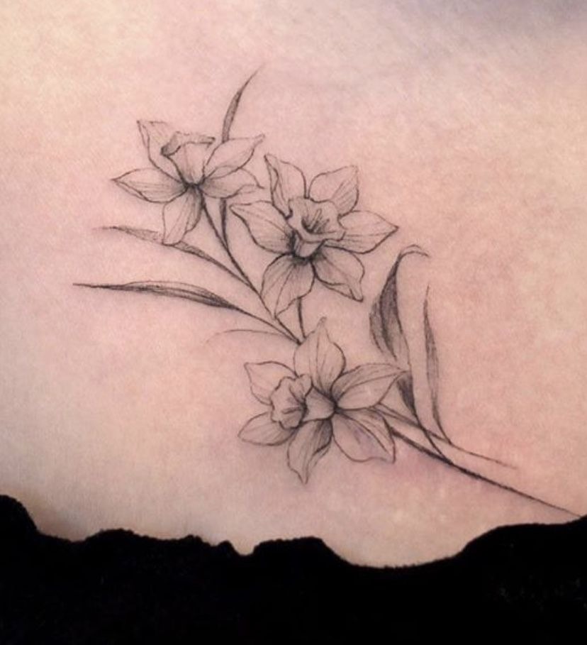 Full Narcissus Spray Along the Forearm Tattoo Design