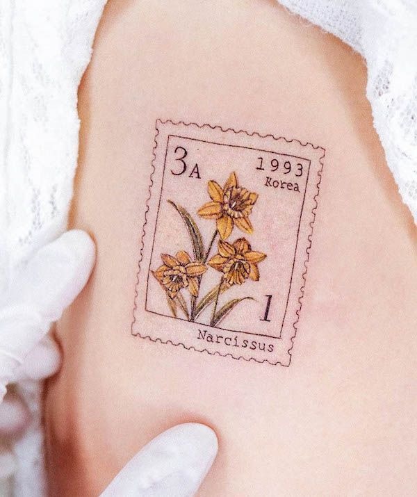 Watercolor Narcissus Splash Tattoo Tattoo Design